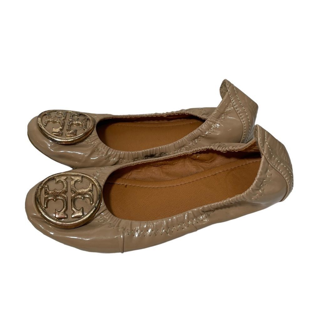 Tory Burch Tan Leather Round Toe Ballet Flats